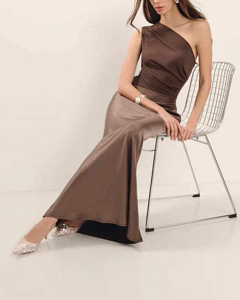 Slant Shoulder Party Dress