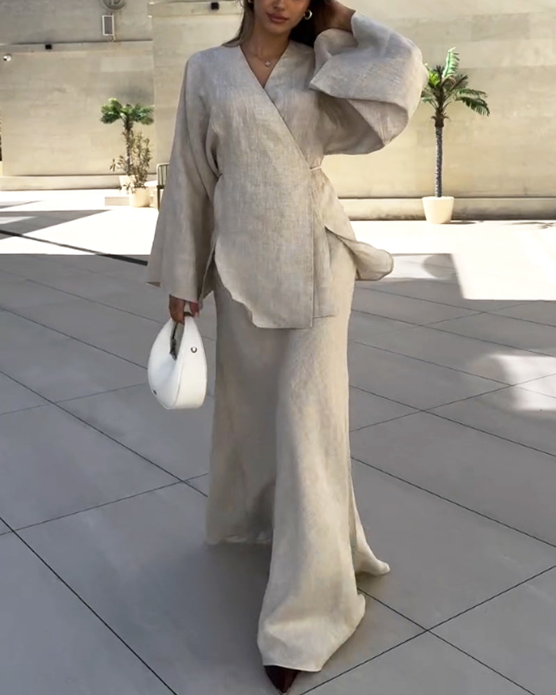 Casual V-Neck Split Shirt