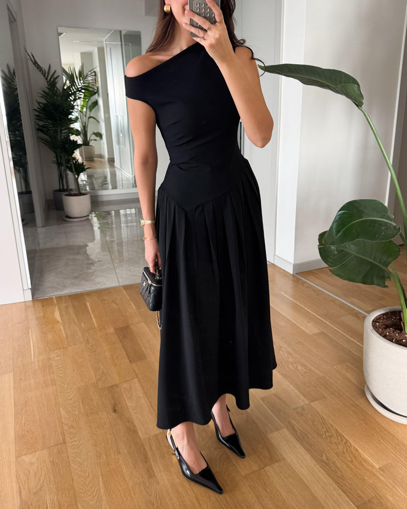 Pleated One-Shoulder Dress