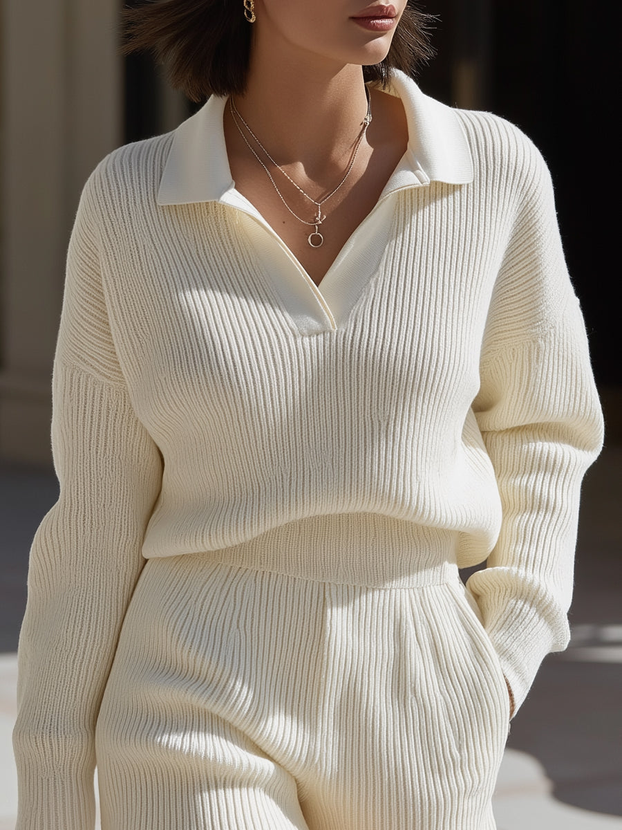 Comfort Ribbed Knit Polo Lounge Set