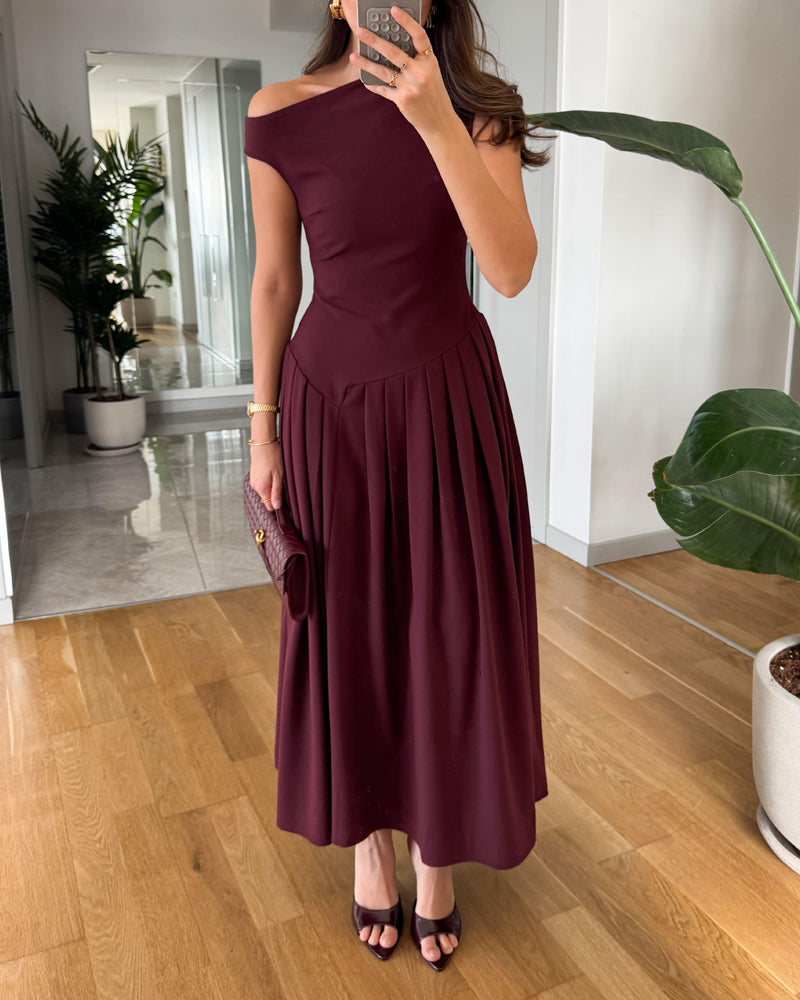 Pleated One-Shoulder Dress