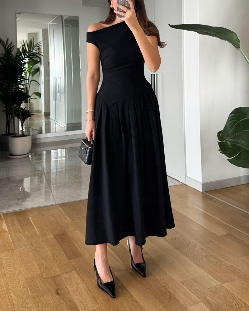 Pleated One-Shoulder Dress