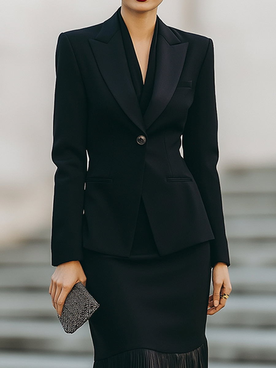 Elegant Tailored Blazer And Pleated Skirt Set