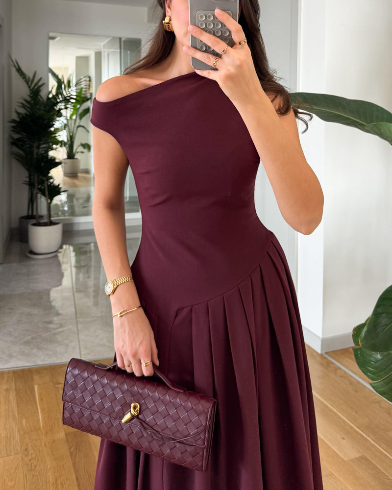 Pleated One-Shoulder Dress
