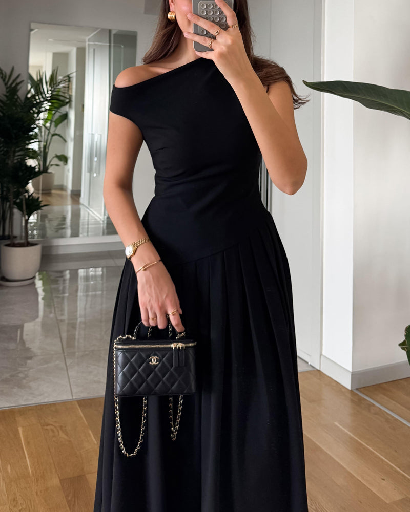 Pleated One-Shoulder Dress