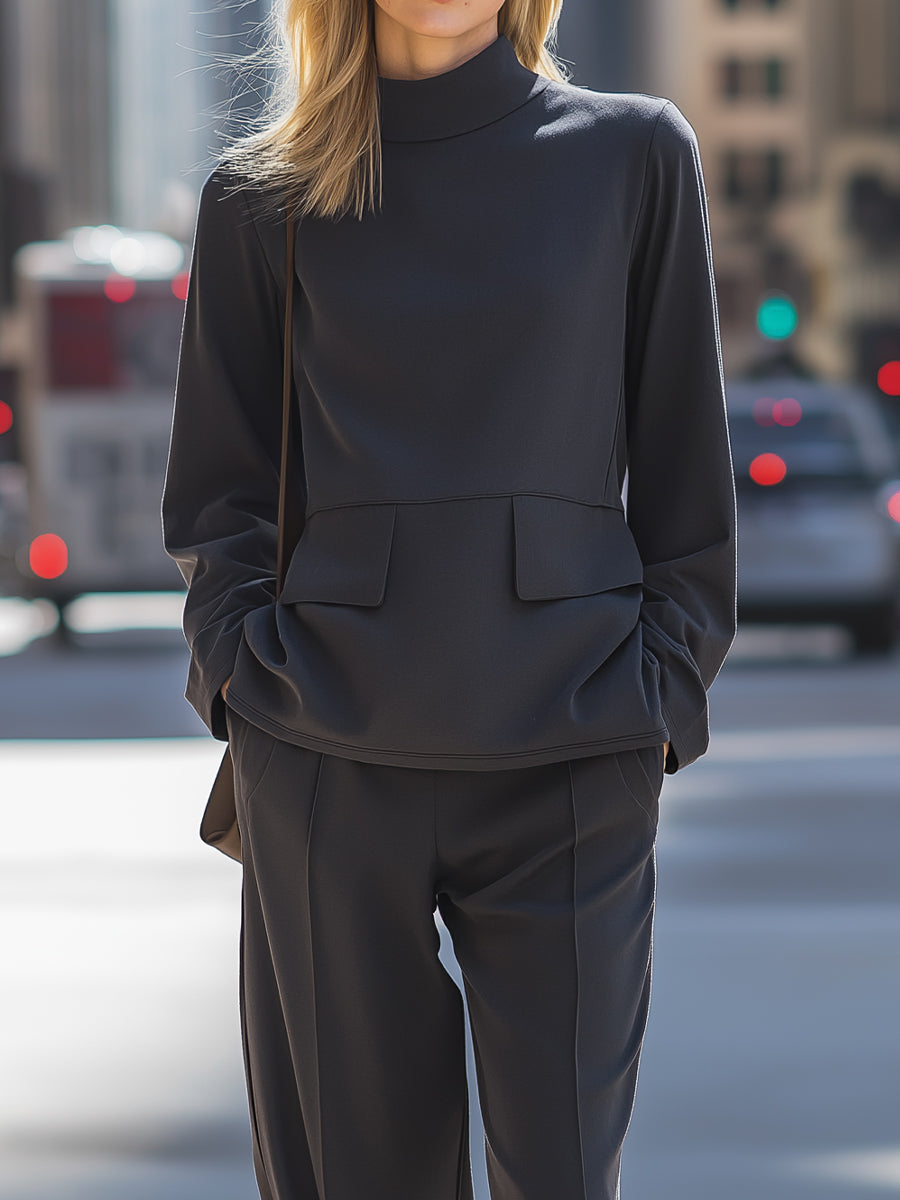 Charcoal High-Neck Utility Top And Wide-Leg Trouser Set