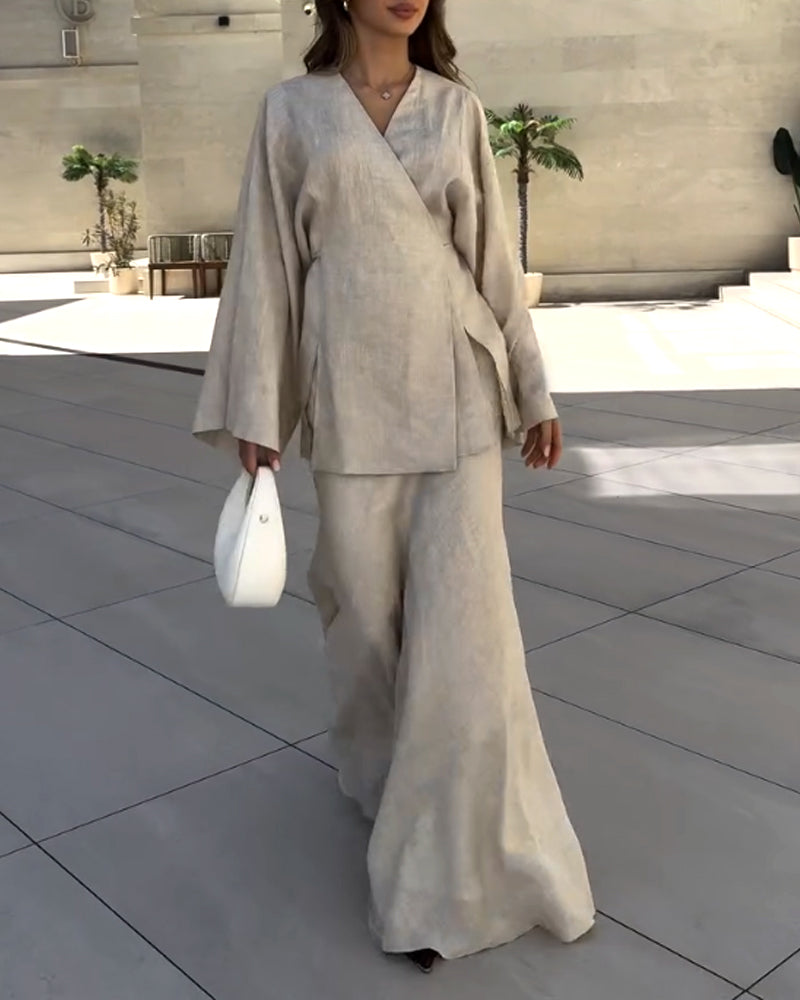 Casual V-Neck Split Shirt