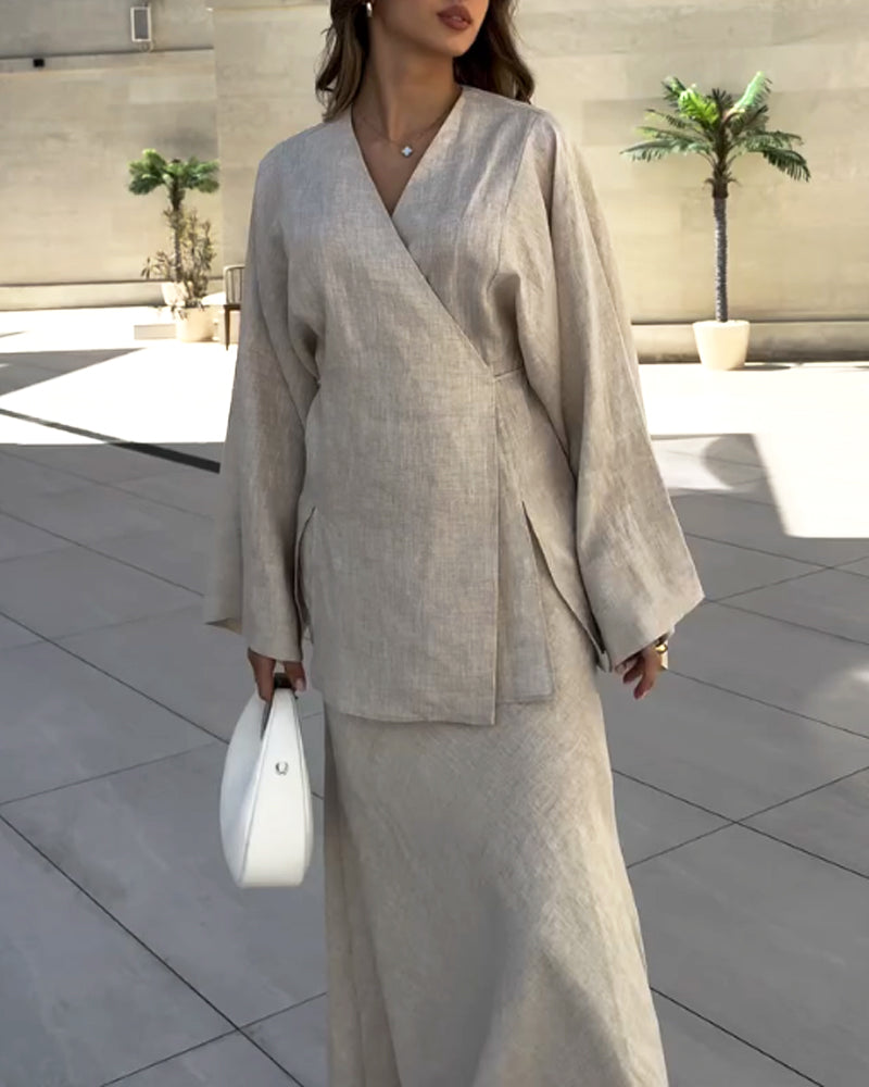 Casual V-Neck Split Shirt