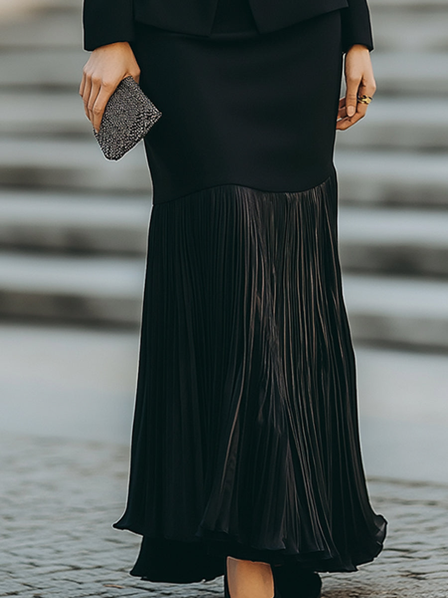 Elegant Tailored Blazer And Pleated Skirt Set