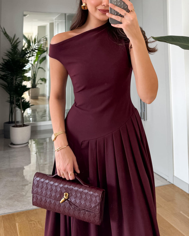 Pleated One-Shoulder Dress