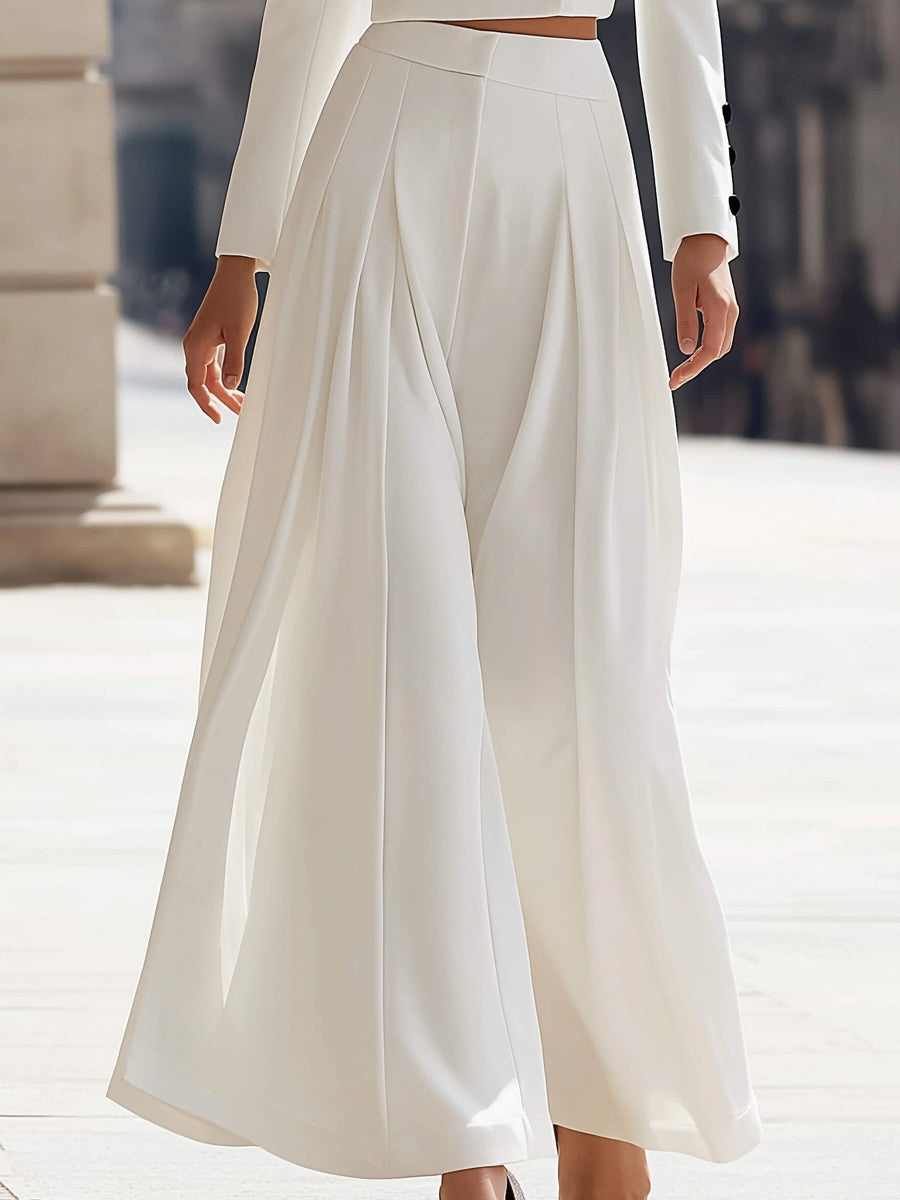 Double-Breasted Cropped Blazer & Pleated Wide-Leg Pants Set