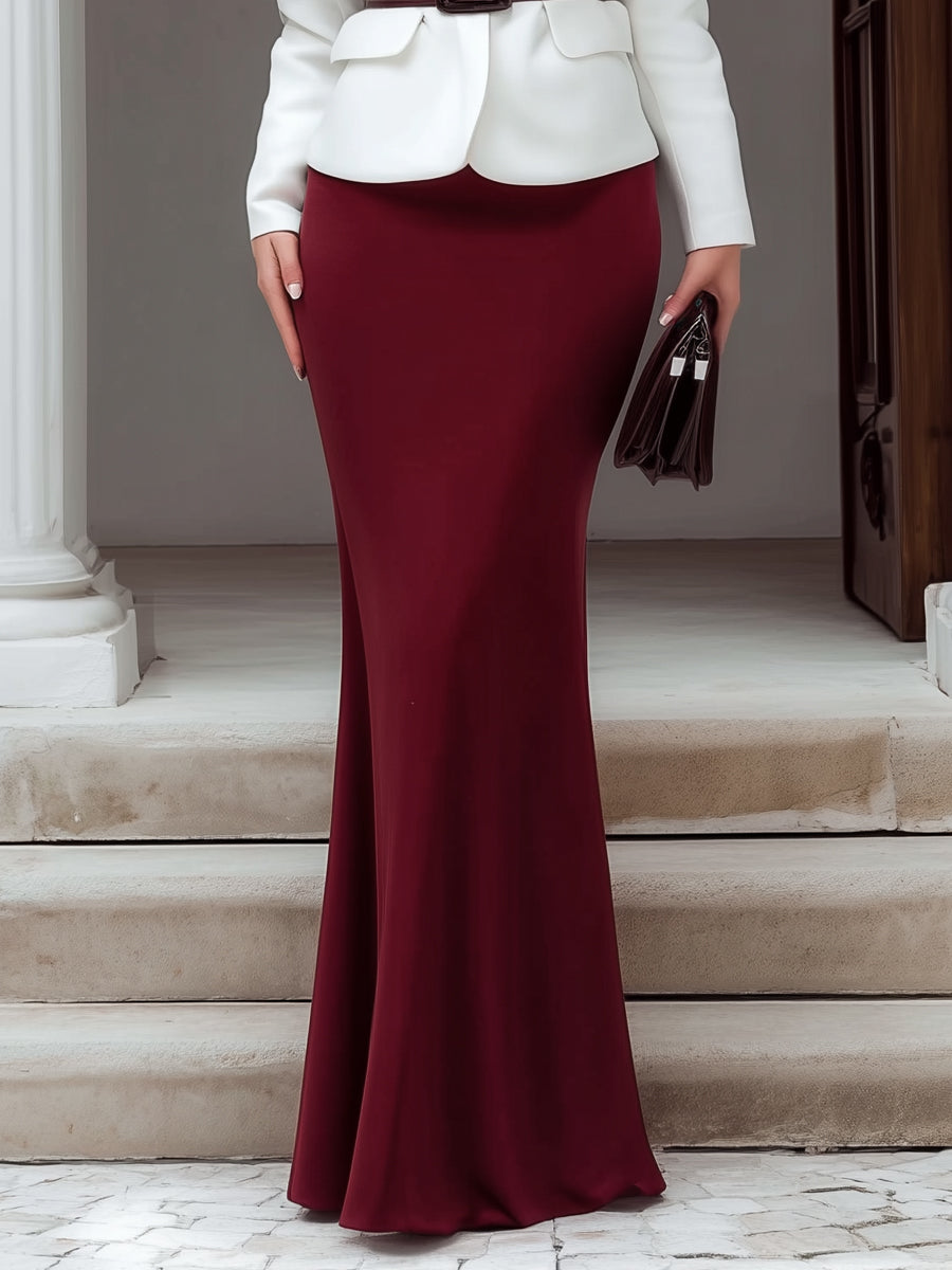 Faux Colorblock Layered Collar Blazer Set With Maxi Skirt