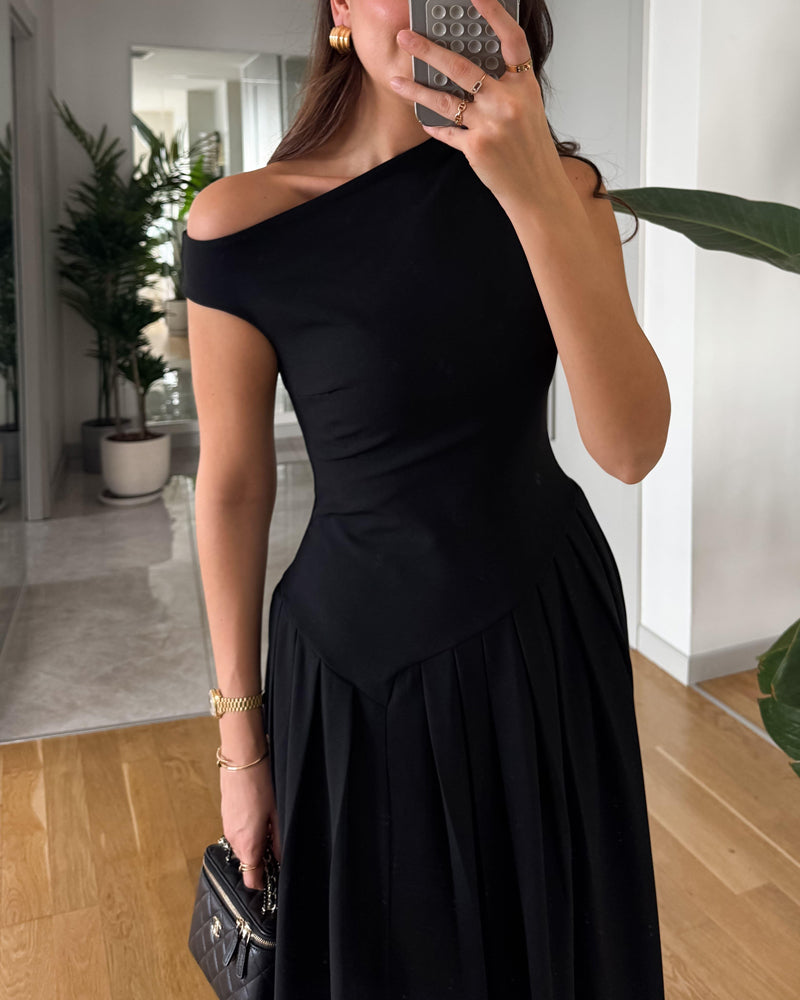 Pleated One-Shoulder Dress