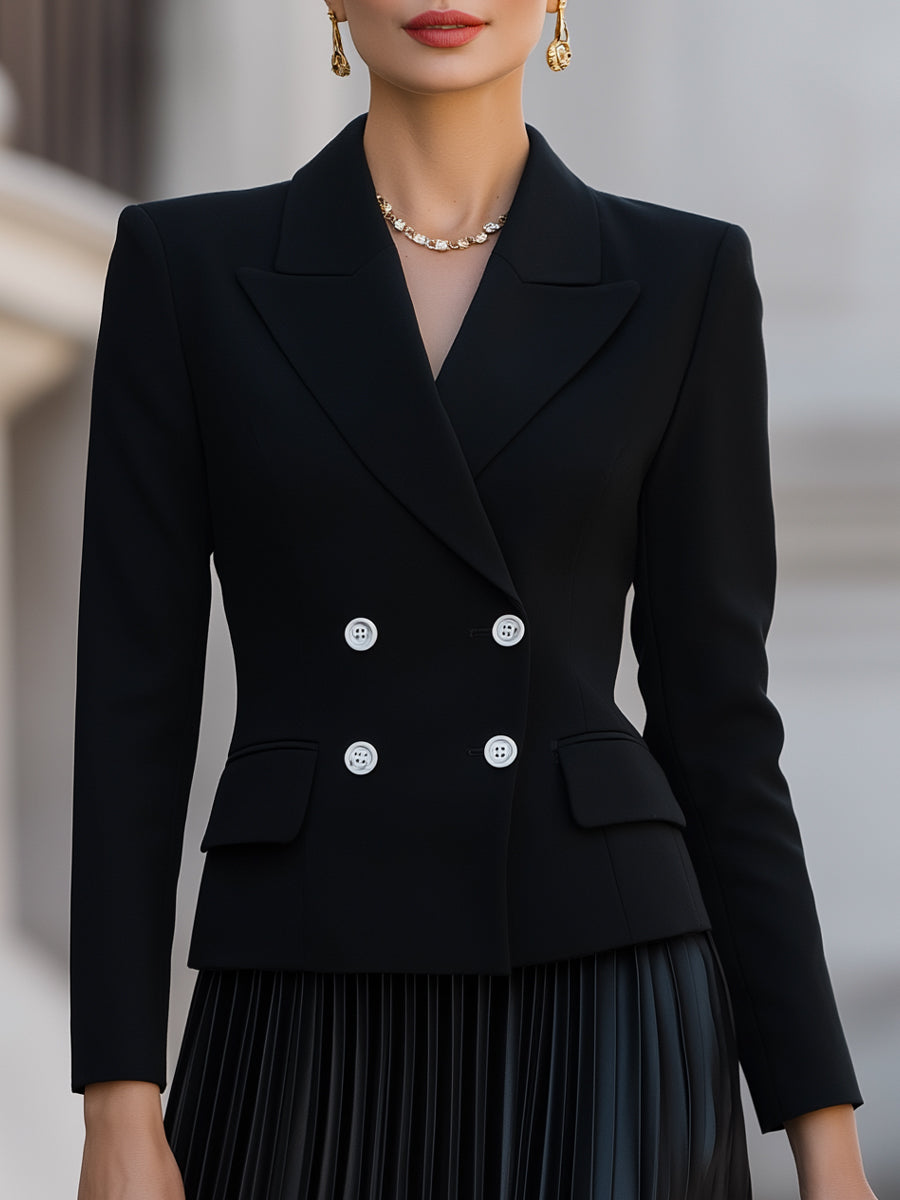 Double-Breasted Blazer & Pleated Skirt Set