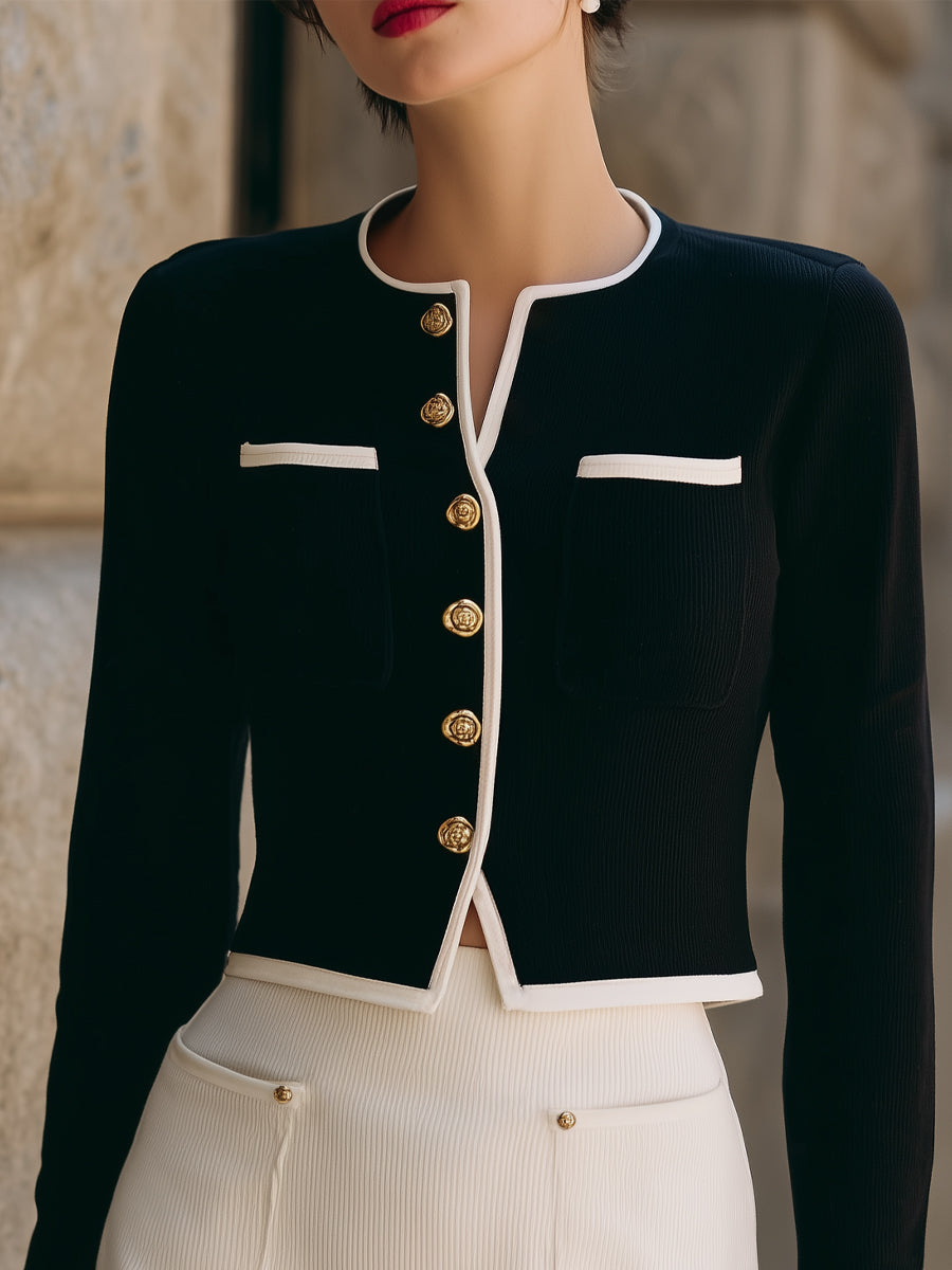 Two-Tone Cropped Jacket And Mini Skirt Set