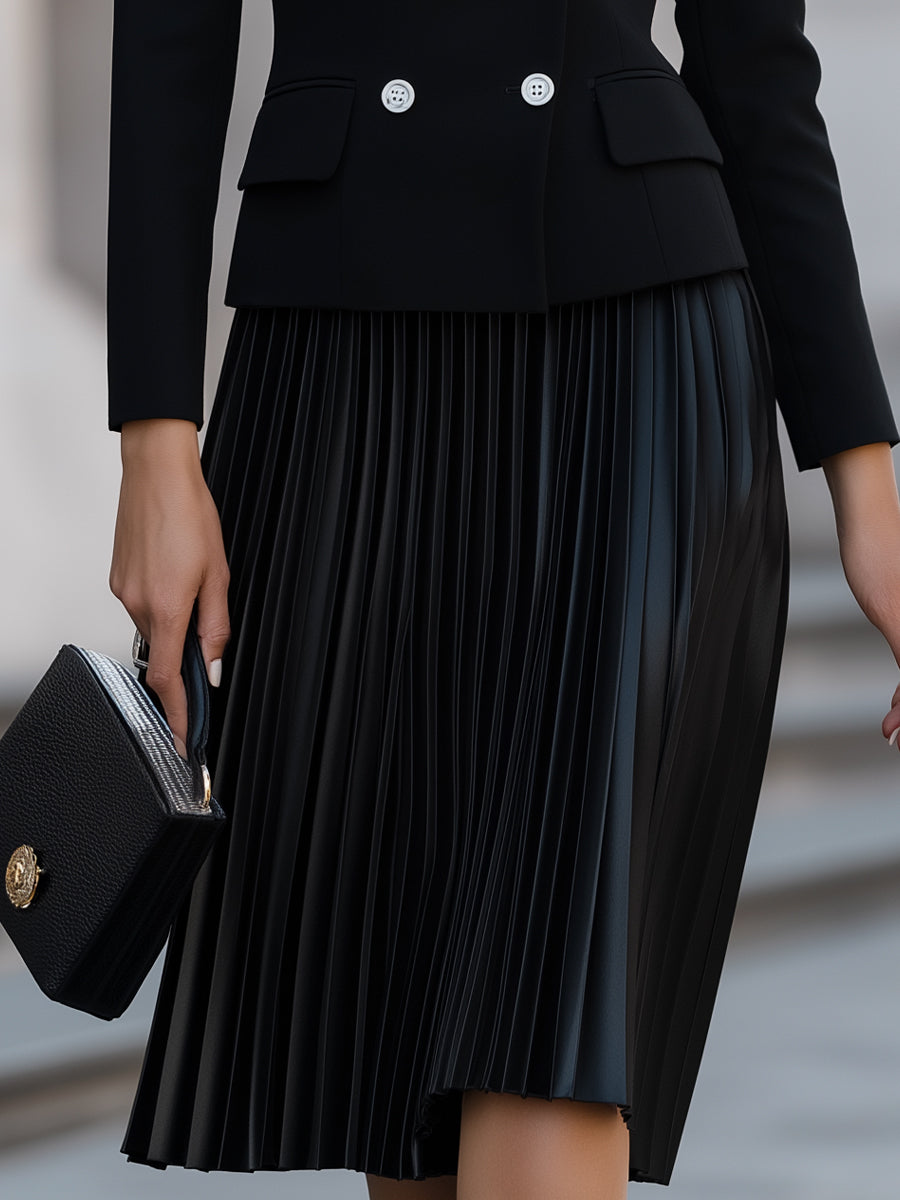 Double-Breasted Blazer & Pleated Skirt Set