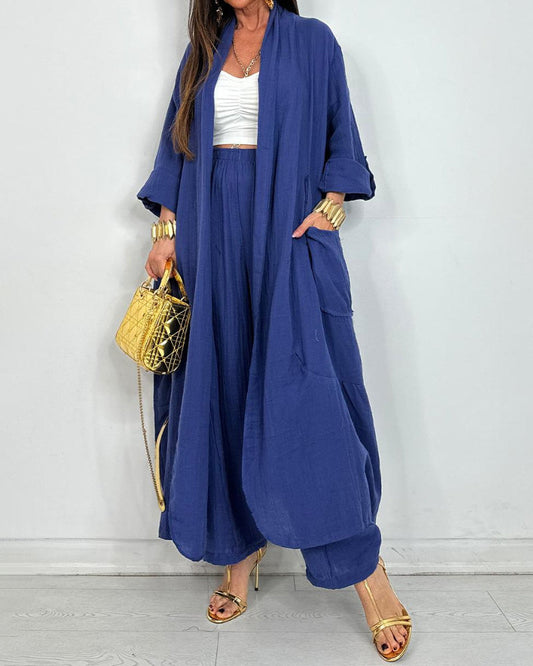 CASUAL LONG CARDIGAN SET