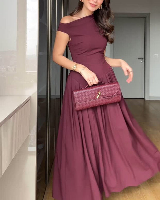 Pleated One-Shoulder Dress