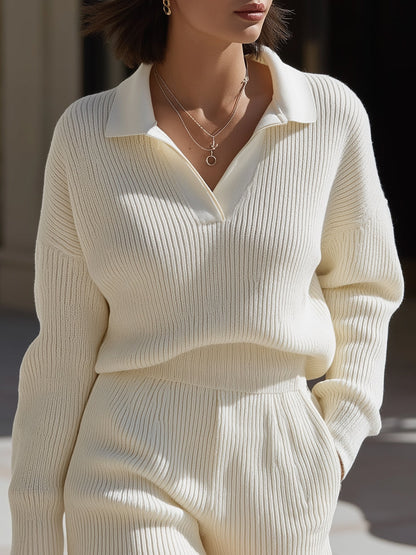 Comfort Ribbed Knit Polo Lounge Set