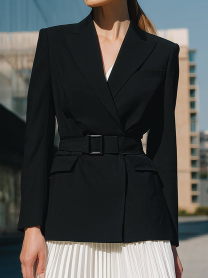 Mooyius Belted Blazer & Pleated Midi Skirt Set