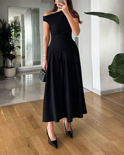 Pleated One-Shoulder Dress