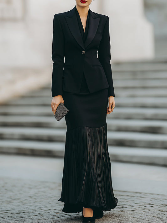 Elegant Tailored Blazer And Pleated Skirt Set