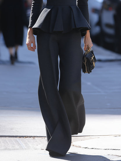Sculpted Peplum Turtleneck Set In Charcoal Black