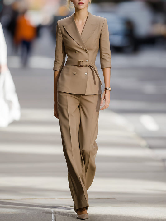 Sandstone Tailored Belted Suit Set