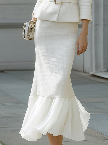 Elegant Tweed Peplum Suit With Chiffon Flounced Hem