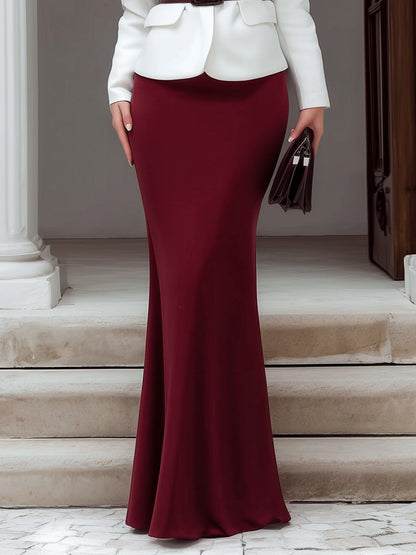 Faux Colorblock Layered Collar Blazer Set With Maxi Skirt