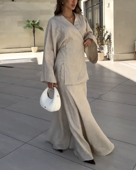 Casual V-Neck Split Shirt