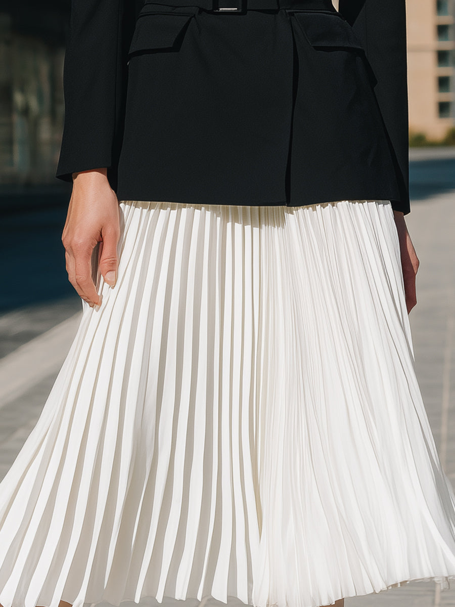 Mooyius Belted Blazer & Pleated Midi Skirt Set