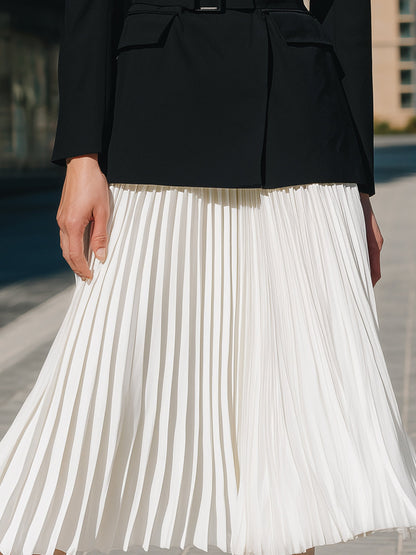 Mooyius Belted Blazer & Pleated Midi Skirt Set