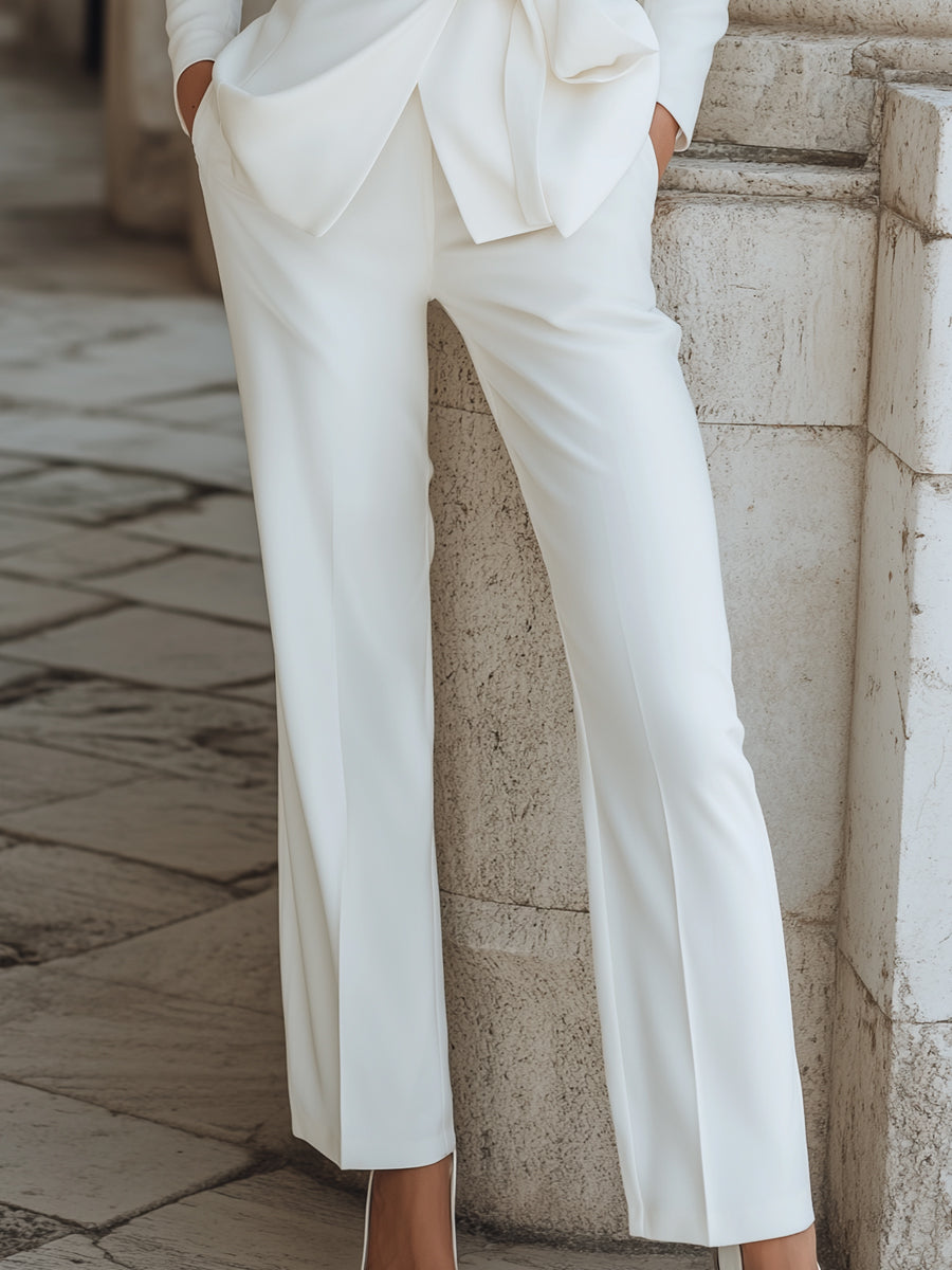 Shawl-Collar Suit Set With Statement Waist Bow