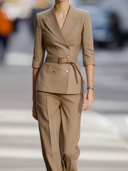 Sandstone Tailored Belted Suit Set